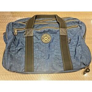 Kipling Duffle Bag Large Blue Nylon Expandable Travel Weekend Zip Vintage Y2K